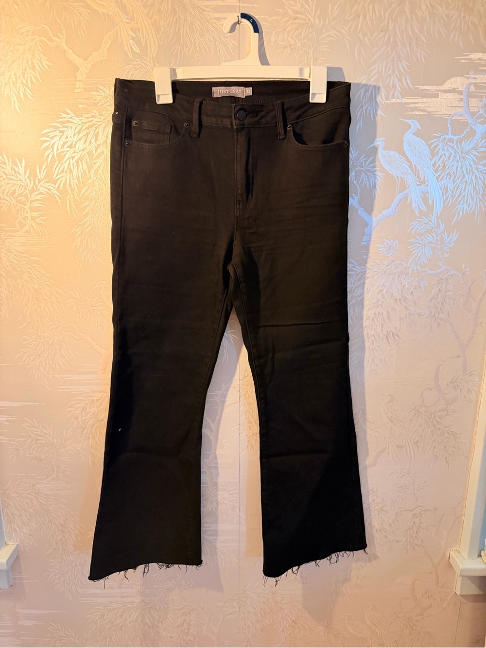 Just USA Black Wide Leg Jeans with Frayed Hem